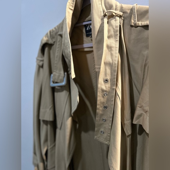ZARA Women’s Oversized Tan Beige Double Breasted Long Trench Coat Oversized L-XL - Picture 8 of 10